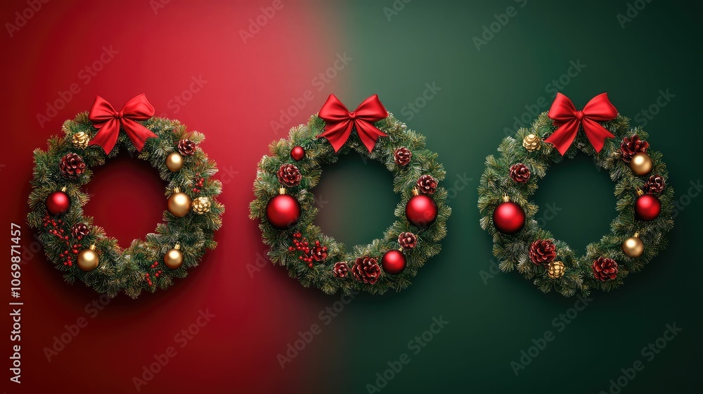 Christmas sale banners, festive decorations, red and green theme, 3D illustration, Christmas sale promotional banner with gifts and colorful christmas elements in a frame Christmas sale banners, festive decorations, red and green theme, 3D illustration, Christmas sale promotional banner with gifts and colorful christmas elements in a frame