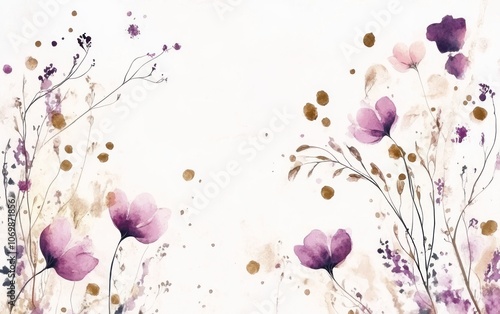 Fototapeta Naklejka Na Ścianę i Meble -  Watercolor floral illustration with pink and purple flowers on a light background. Botanical design with copy space.