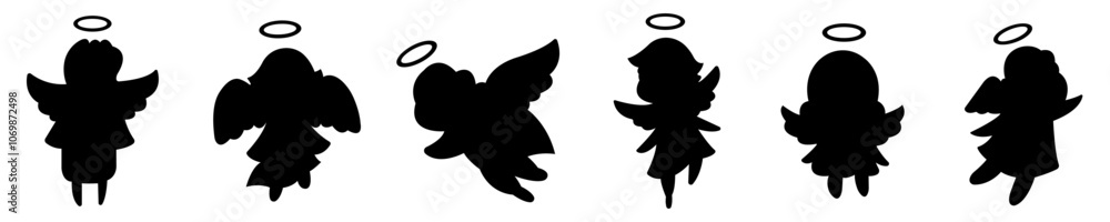 Group of angels flying with wings in different positions,Angels in black costume Group of angels flying with wings in different positions,Angels in black costume