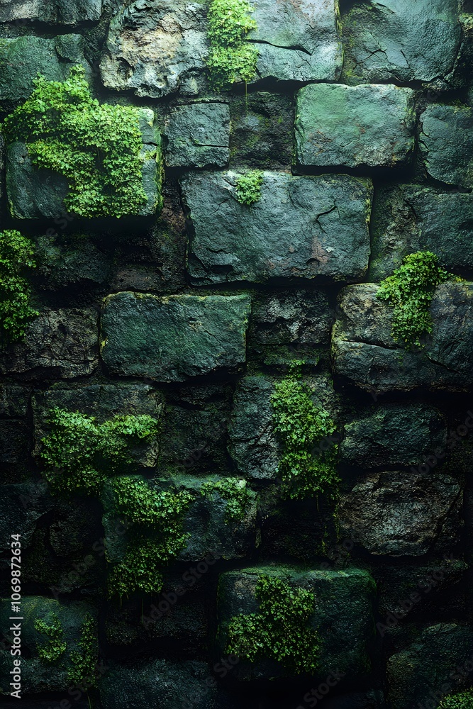 Old Brick Wall Covered in Moss Old Brick Wall Covered in Moss