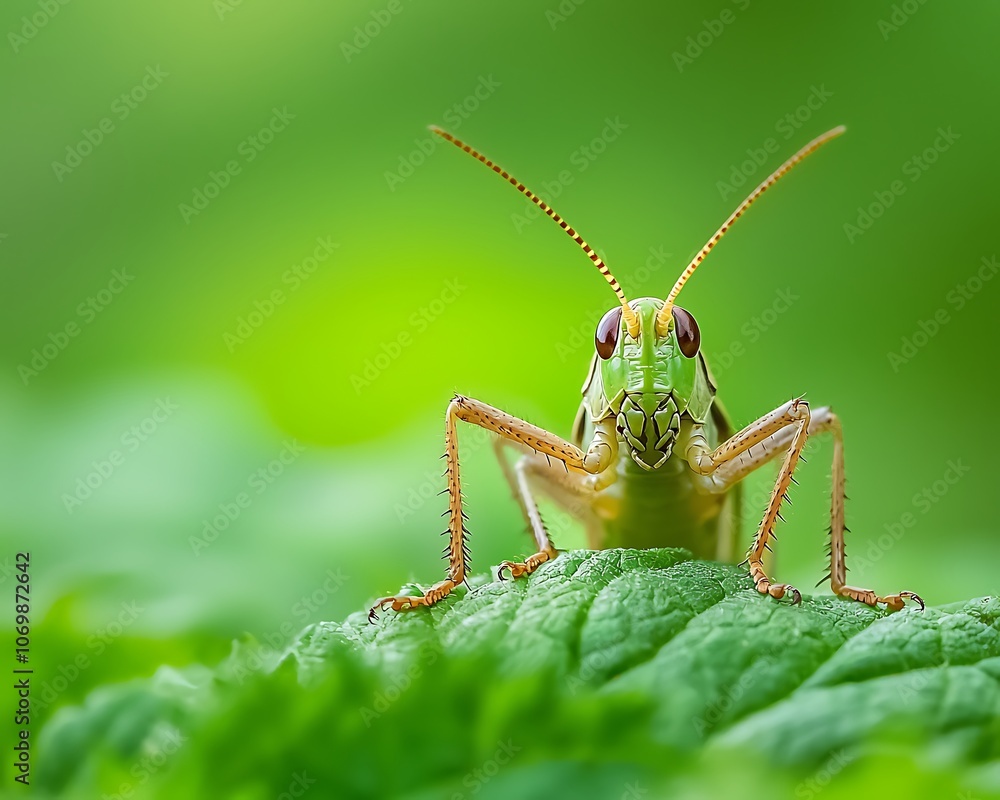 A green grasshopper is standing on a leaf A green grasshopper is standing on a leaf