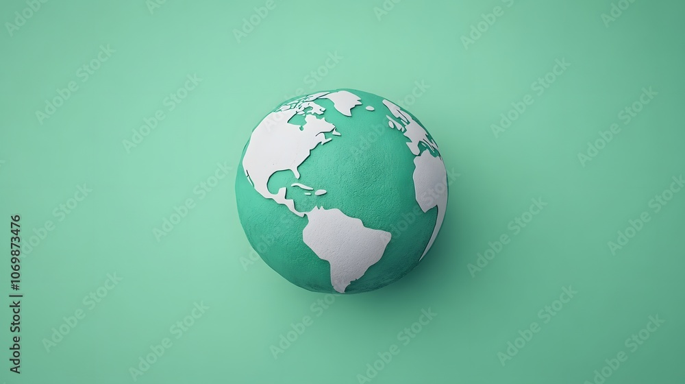 A simple globe rendered in teal with white continents, set against a mint-green background, symbolizing global awareness and environmental themes. A simple globe rendered in teal with white continents, set against a mint-green background, symbolizing global awareness and environmental themes.