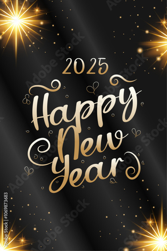 Happy new year 2025 golden lettering. New year 2025 poster