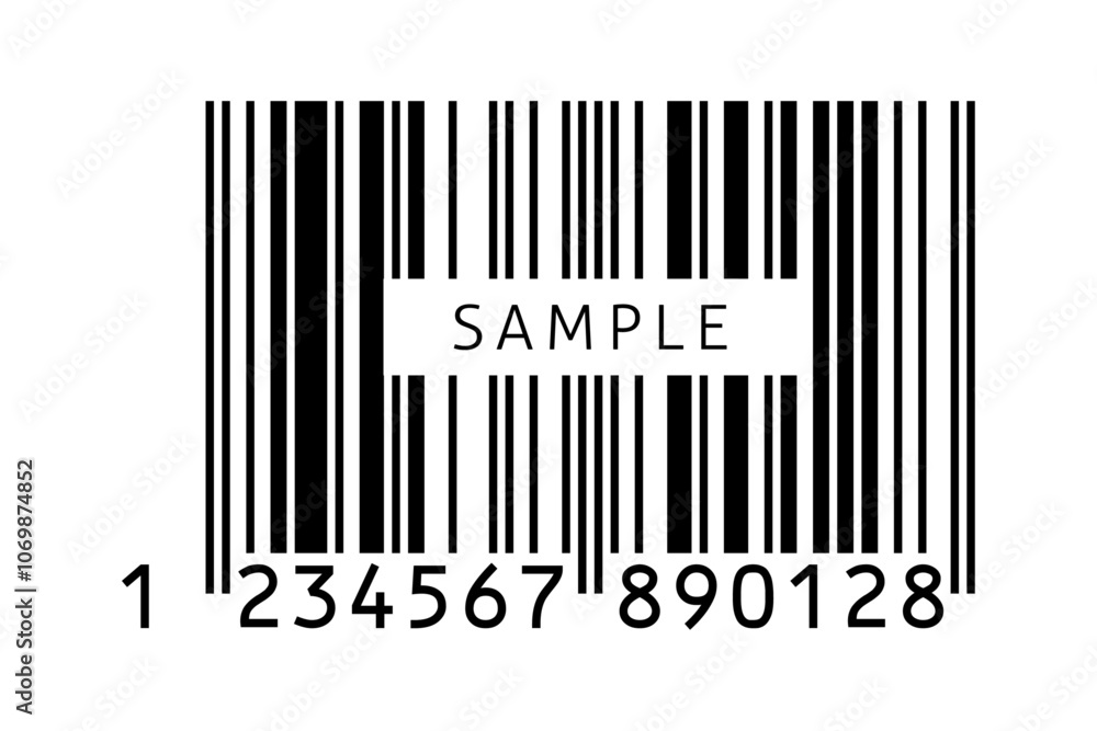 SAMPLEの文字と13桁の日本規格のバーコードのJANコードのダミー素材 - シンプルなサンプル画像 SAMPLEの文字と13桁の日本規格のバーコードのJANコードのダミー素材 - シンプルなサンプル画像