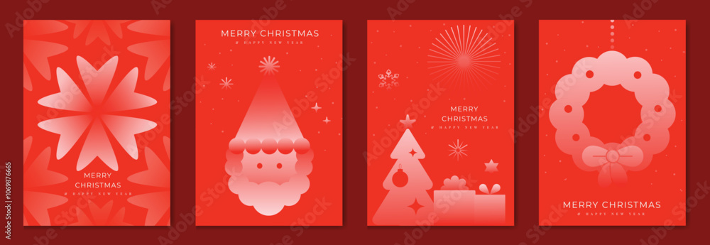 Elegant christmas invitation card art deco design vector. Christmas tree, snowflake, santa, wreath, firework, gift on red background. Design illustration for season's greeting poster, cover. Elegant christmas invitation card art deco design vector. Christmas tree, snowflake, santa, wreath, firework, gift on red background. Design illustration for season's greeting poster, cover.
