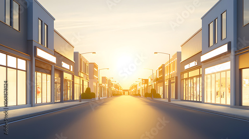 Serene sunset over a quiet shopping street