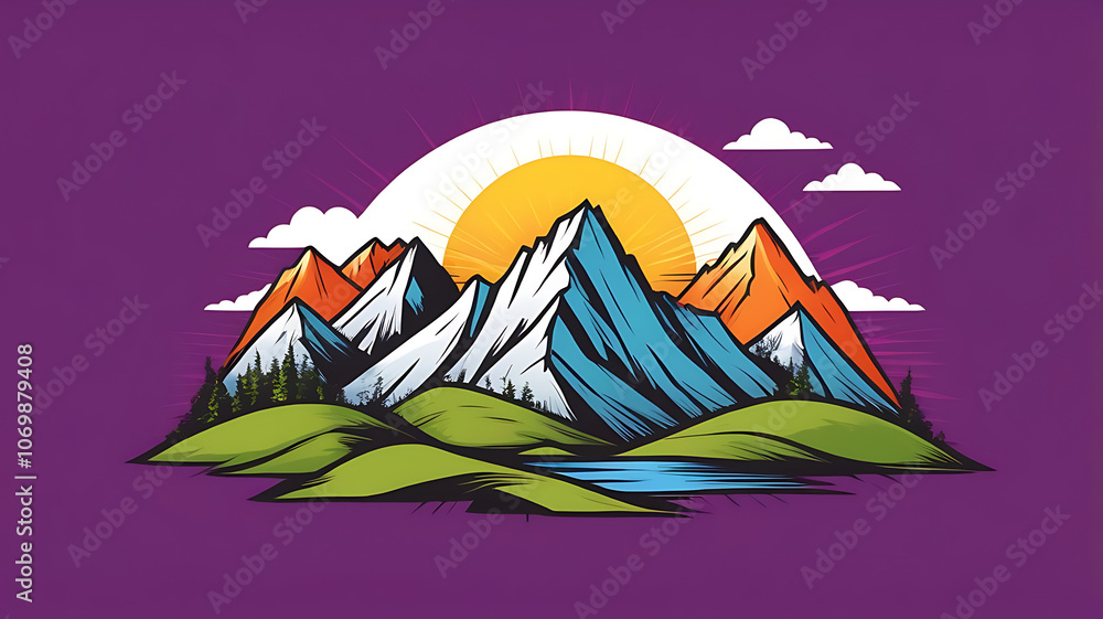 Minimalistic icon of a mountain symbol representing land and natural resources on white background. Minimalistic icon of a mountain symbol representing land and natural resources on white background.