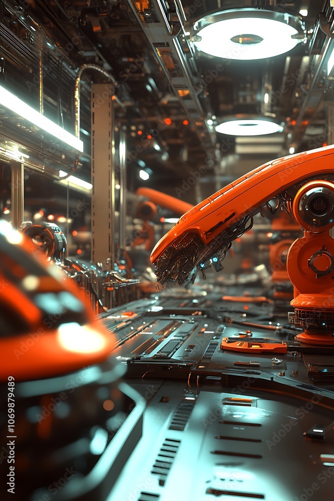 Futuristic Industrial Robot Arm in a Factory Setting Futuristic Industrial Robot Arm in a Factory Setting