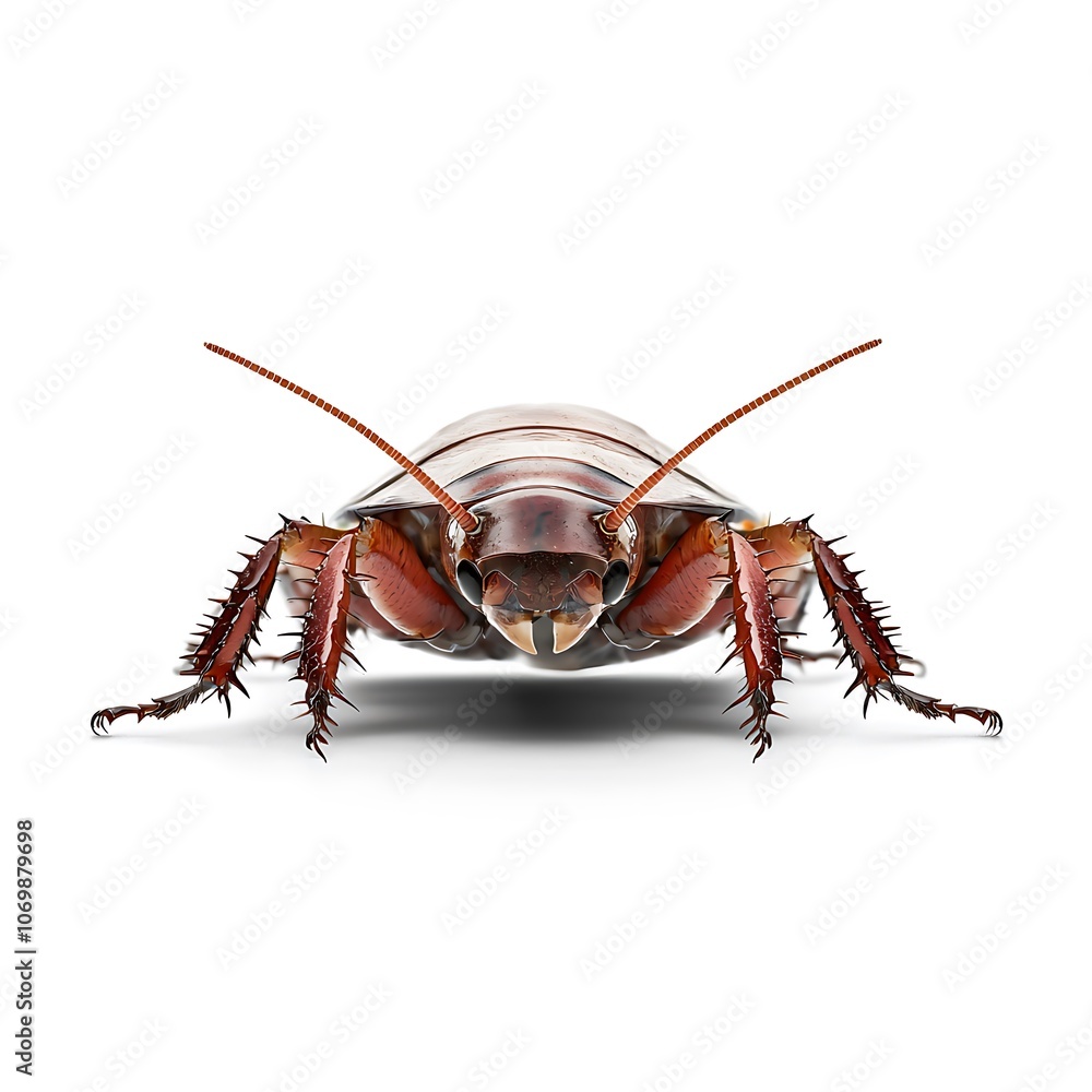A large brown cockroach is standing on a white background A large brown cockroach is standing on a white background