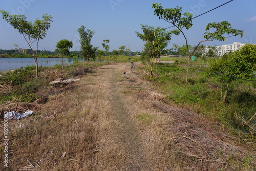 The village dirt road for villagers daily use photo