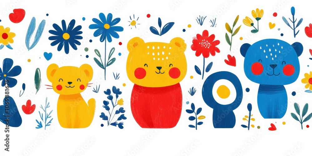Naklejka premium Playful Childlike Colorful Seamless Pattern Design