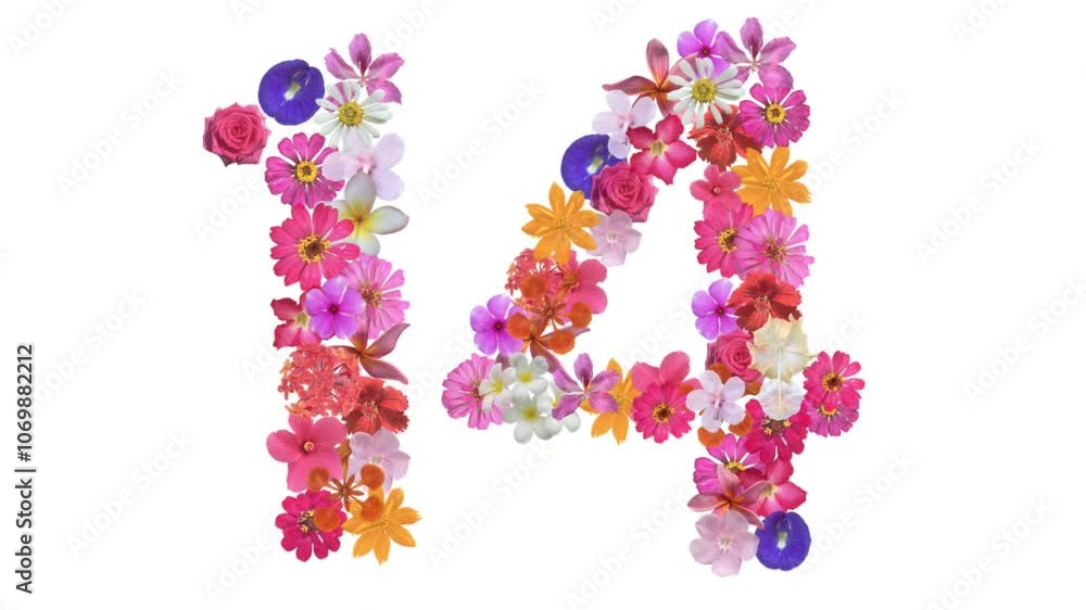 14, Video of numbers formed from growing flowers, suitable for birthday, anniversary and commemoration templates. 14, Video of numbers formed from growing flowers, suitable for birthday, anniversary and commemoration templates.