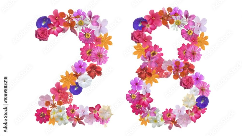 28, Video of numbers formed from growing flowers, suitable for birthday, anniversary and commemoration templates. 28, Video of numbers formed from growing flowers, suitable for birthday, anniversary and commemoration templates.