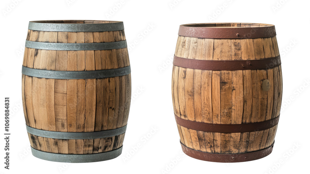 Wooden Oak Barrels Isolated on Transparent Background for Design Use Generative AI Wooden Oak Barrels Isolated on Transparent Background for Design Use Generative AI