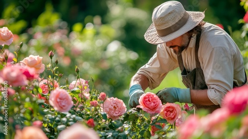 person watering flowers in garden