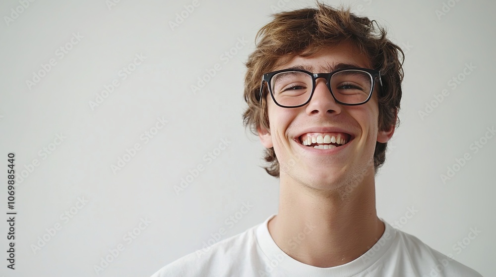 Young Man with Glasses Smiling Cheerfully Young Man with Glasses Smiling Cheerfully