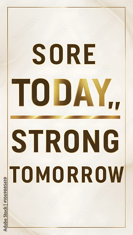 “Sore Today, Strong Tomorrow” in bold, motivational typography on a simple background.