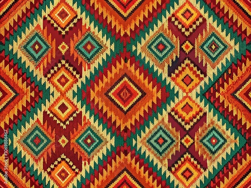 Seamless Retro Modern Ikat Pattern for Boho Fabric and Tile Design - Faux Tribal Weave Concept with Aztec Carpet Influence