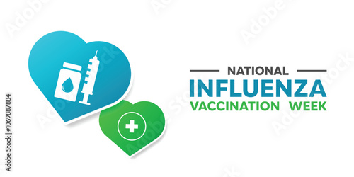 Influenza Immunization Vaccine Week. Heart, syringe, medicine and plus icon. Great for cards, banners, posters, social media and more. White background.