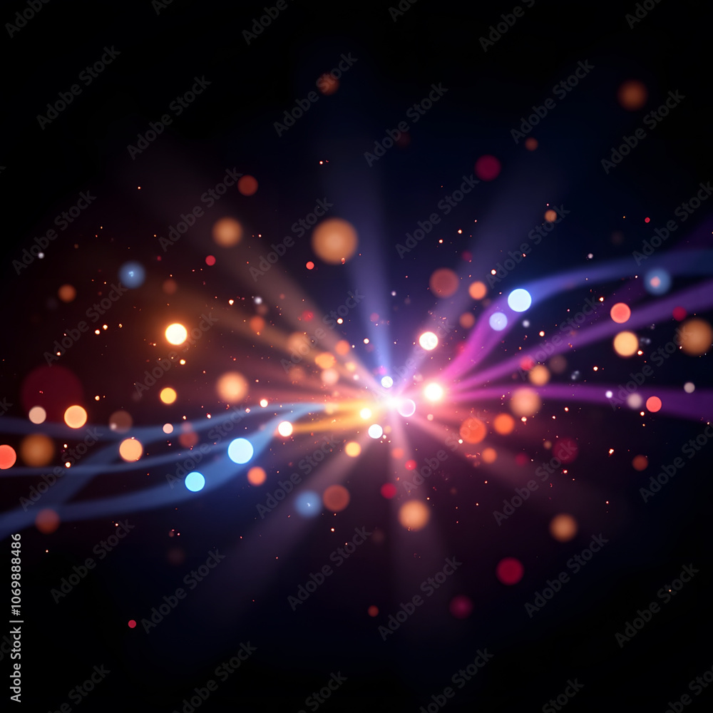 Fototapeta premium Vibrant light burst with multicolored bokeh effects on a dark background