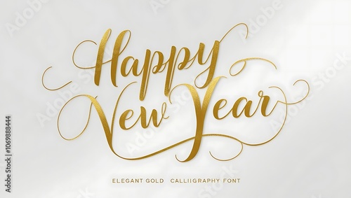 Happy New Year hand lettering on white background.  photo