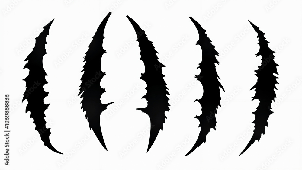 Jagged Black Claw Marks on White: Graphic Design Element for Wildlife Branding or Horror Themes Jagged Black Claw Marks on White: Graphic Design Element for Wildlife Branding or Horror Themes