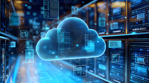 Digital cloud technology in a server room