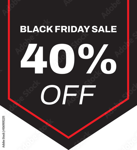 Black Friday Sale Fourty Percent Discount Vector Sticker Tag