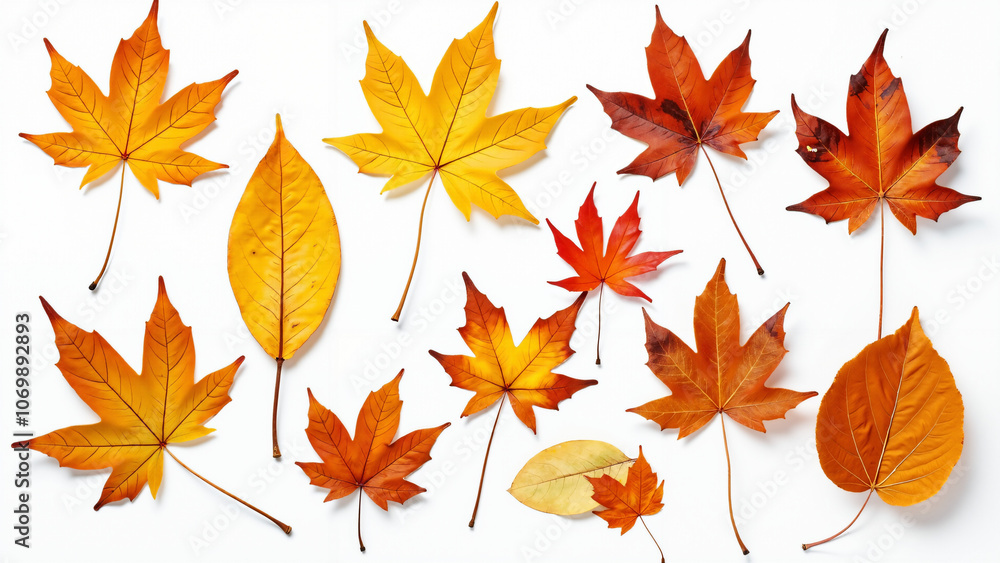 Vibrant Autumn Leaves on White Background: Perfect for Seasonal Marketing, Fall-Themed Designs, and Nature-Inspired Layouts Vibrant Autumn Leaves on White Background: Perfect for Seasonal Marketing, Fall-Themed Designs, and Nature-Inspired Layouts