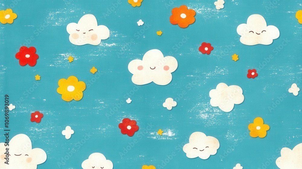 Adorable Clouds and Flowers Pattern Adorable Clouds and Flowers Pattern