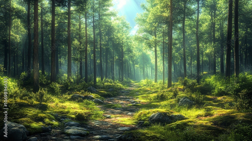 Obraz premium sun rays in the forest