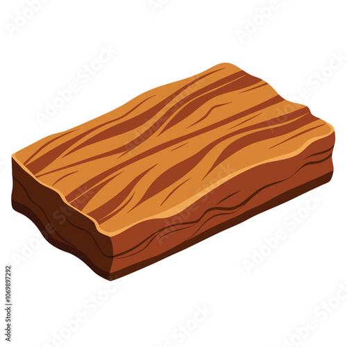 Rectangular Wooden Slab with Bark Edges - Showcasing Natural Wood Grain, Ideal for Rustic Design, Isolated on white background.