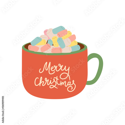 Christmas chocolate and eggnog drinks, winter holiday hot cups, vector icons. Christmas eggnog or milk punch beverages in cups and mugs, hot chocolate drinks for New Year and Xmas greeting card