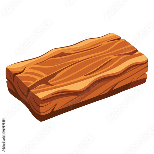 Rectangular Wooden Slab with Bark Edges - Showcasing Natural Wood Grain, Ideal for Rustic Design, Isolated on white background.