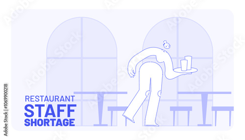 Restaurant staff shortage concept. Vector illustration for recruiting problem. Missing working waiters in restaurant environment. Labor and personell crisis concept.
