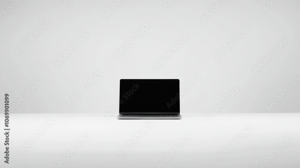 Image of a computer on a desk in a minimalist office to convey the concept of working and using technology in the workplace. Image of a computer on a desk in a minimalist office to convey the concept of working and using technology in the workplace.