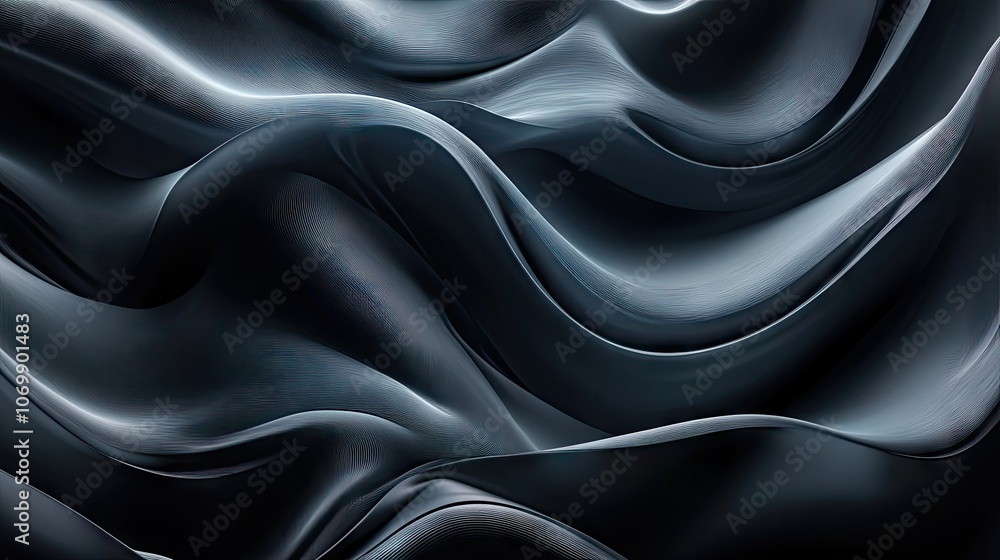 Gray and black waves create an abstract digital design, emphasizing music in a captivating 3D illustration, with space for creative text or additional elements. Gray and black waves create an abstract digital design, emphasizing music in a captivating 3D illustration, with space for creative text or additional elements.