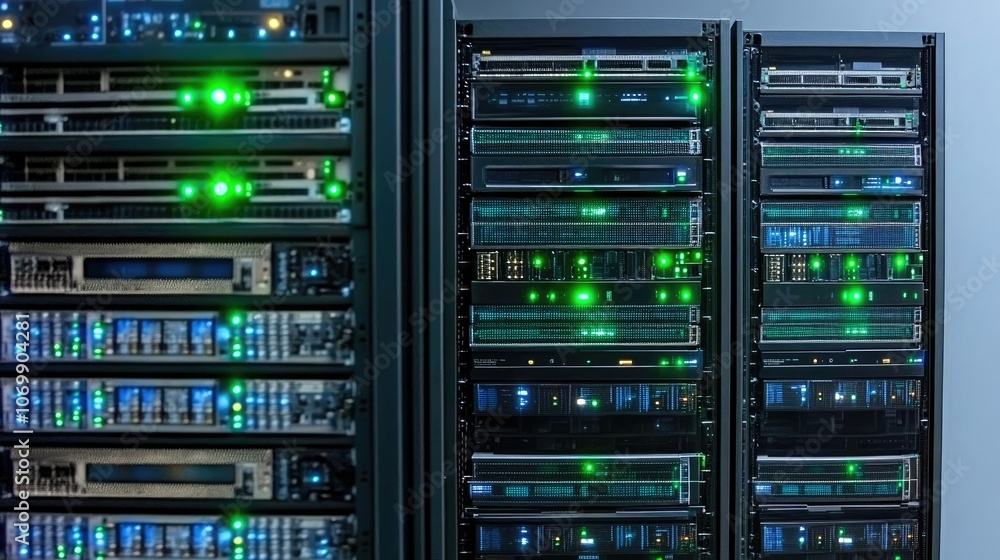 Data Center Filled With Operational Servers Displaying Green Lights Generative AI Data Center Filled With Operational Servers Displaying Green Lights Generative AI