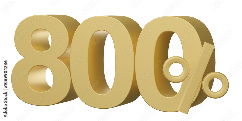 800% off on sale. Gold percent isolated on transparent background. Discount on sale for advertising. 3d rendering. 800% off on sale. Gold percent isolated on transparent background. Discount on sale for advertising. 3d rendering.