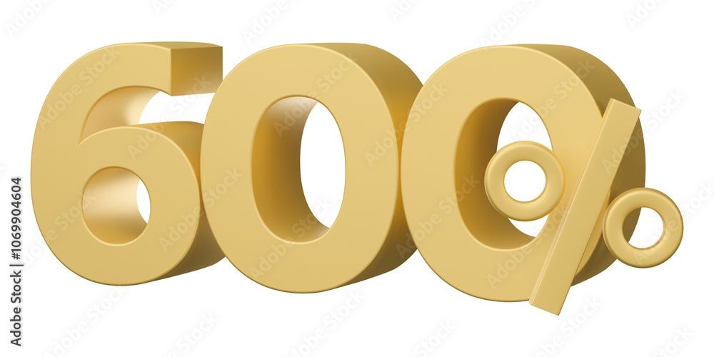 600% off on sale. Gold percent isolated on transparent background. Discount on sale for advertising. 3d rendering. 600% off on sale. Gold percent isolated on transparent background. Discount on sale for advertising. 3d rendering.