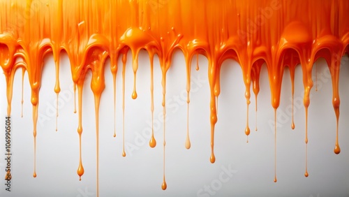 Captivating Long Exposure of Orange Paint Dripping on White Background with Ample Copy Space for Creative Design and Artistic Applications
