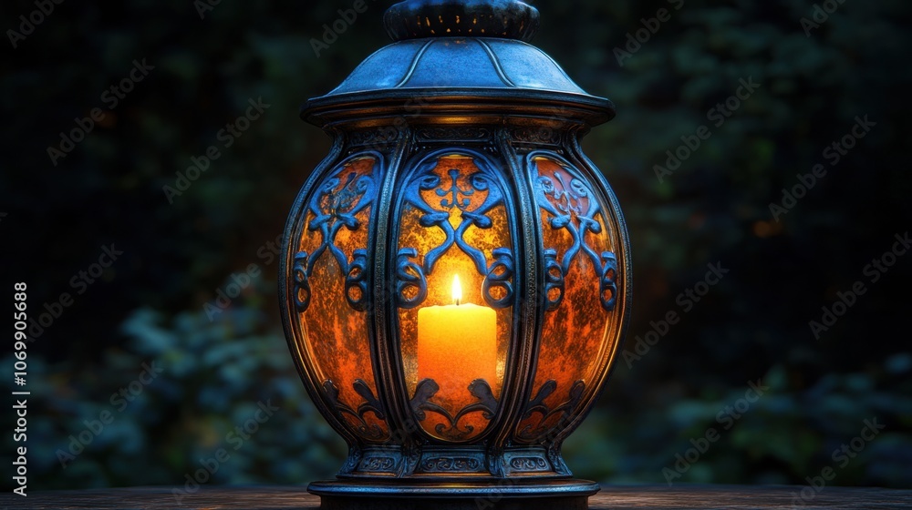 Ornate Arabic Lantern Illuminating the Night with a Candle's Warm Glow for Ambiance Decor Ornate Arabic Lantern Illuminating the Night with a Candle's Warm Glow for Ambiance Decor