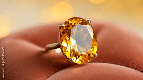 Golden Citrine Oval Ring on Velvet