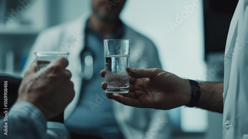 doctor giving a glass of water