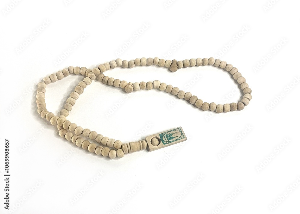 prayer beads for dhikr on an isolated white background prayer beads for dhikr on an isolated white background