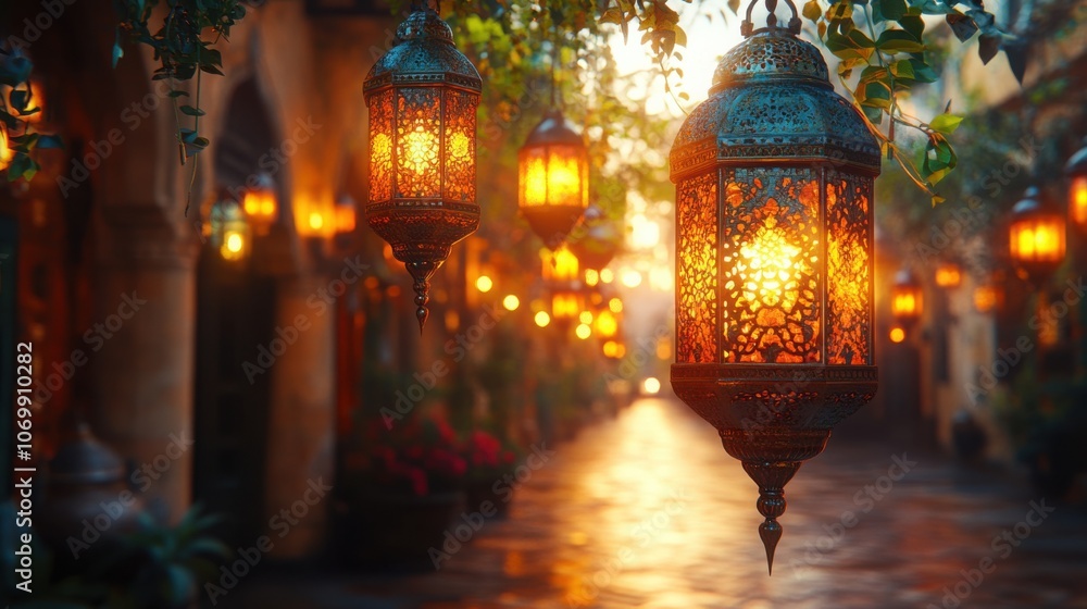 Fototapeta premium Beautifully Designed Ramadan Lantern Background for Use in Decorations and Celebrations