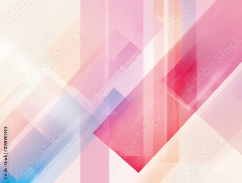 Abstract geometric background with overlapping translucent pastel stripes in pink, blue, and peach tones. Modern design for wallpaper, poster, and digital template.