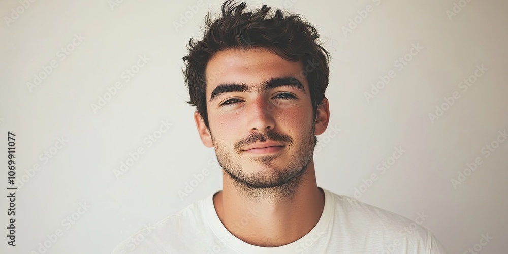 A young, good looking man is depicted in a portrait set against a plain white backdrop, highlighting his features and charm against the simplicity of the background. A young, good looking man is depicted in a portrait set against a plain white backdrop, highlighting his features and charm against the simplicity of the background.