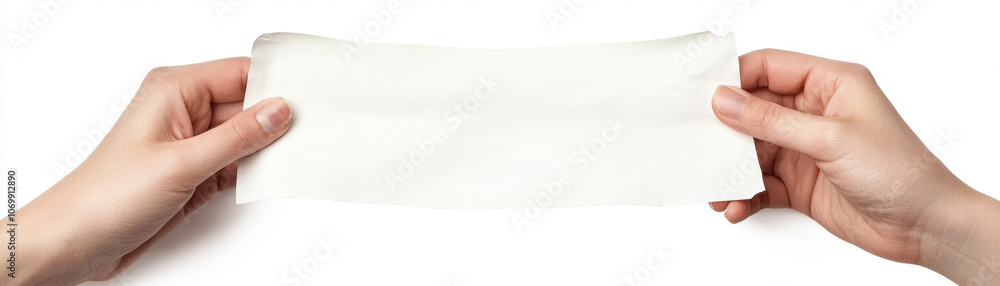 A pair of hands holds a blank, unmarked sheet of paper, showcasing its smooth texture and flexibility against a plain white background. A pair of hands holds a blank, unmarked sheet of paper, showcasing its smooth texture and flexibility against a plain white background.
