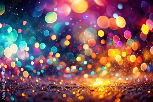 Abstract Glow Particles with Bokeh Effect, Colorful Light Trails, Soft Focus Background, Ethereal Glow, Vibrant Colors, Dreamy Atmosphere, Creative Lighting, Artistic Display, Fantasy Vibes